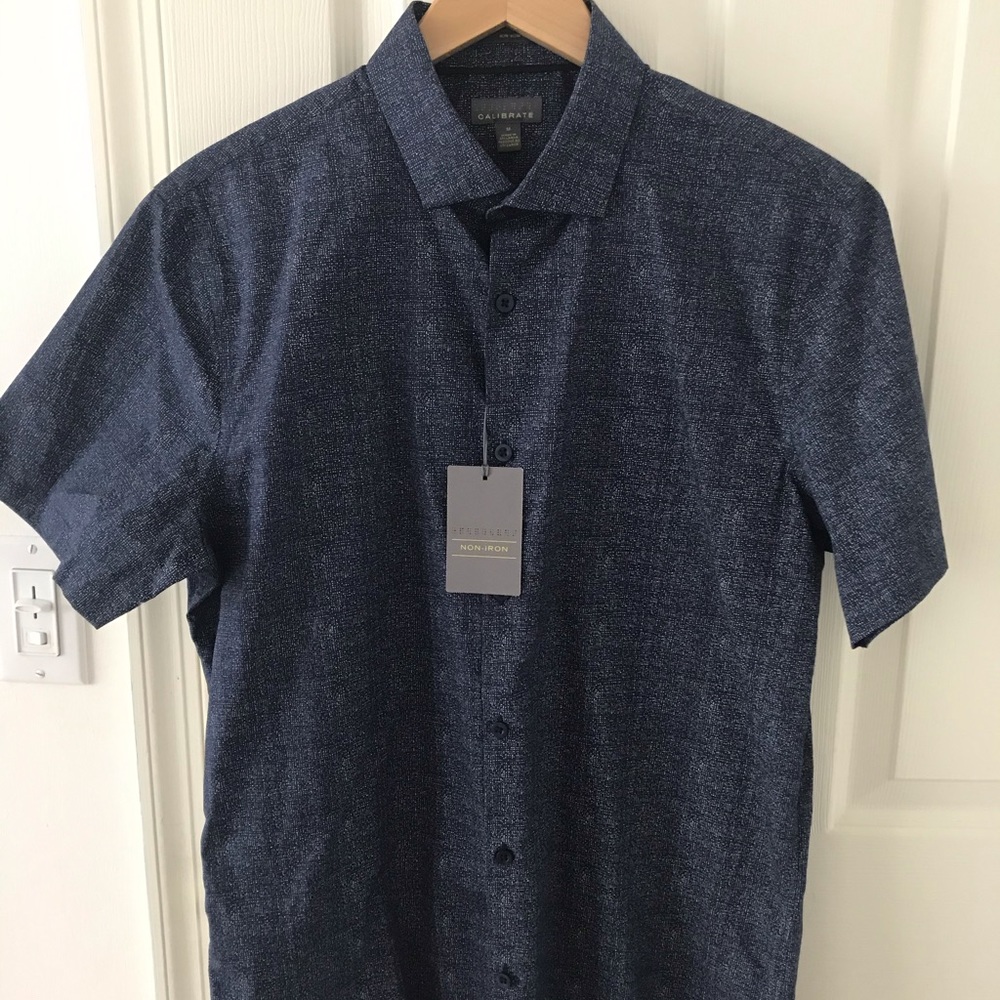 Navy short sleeve causal button down